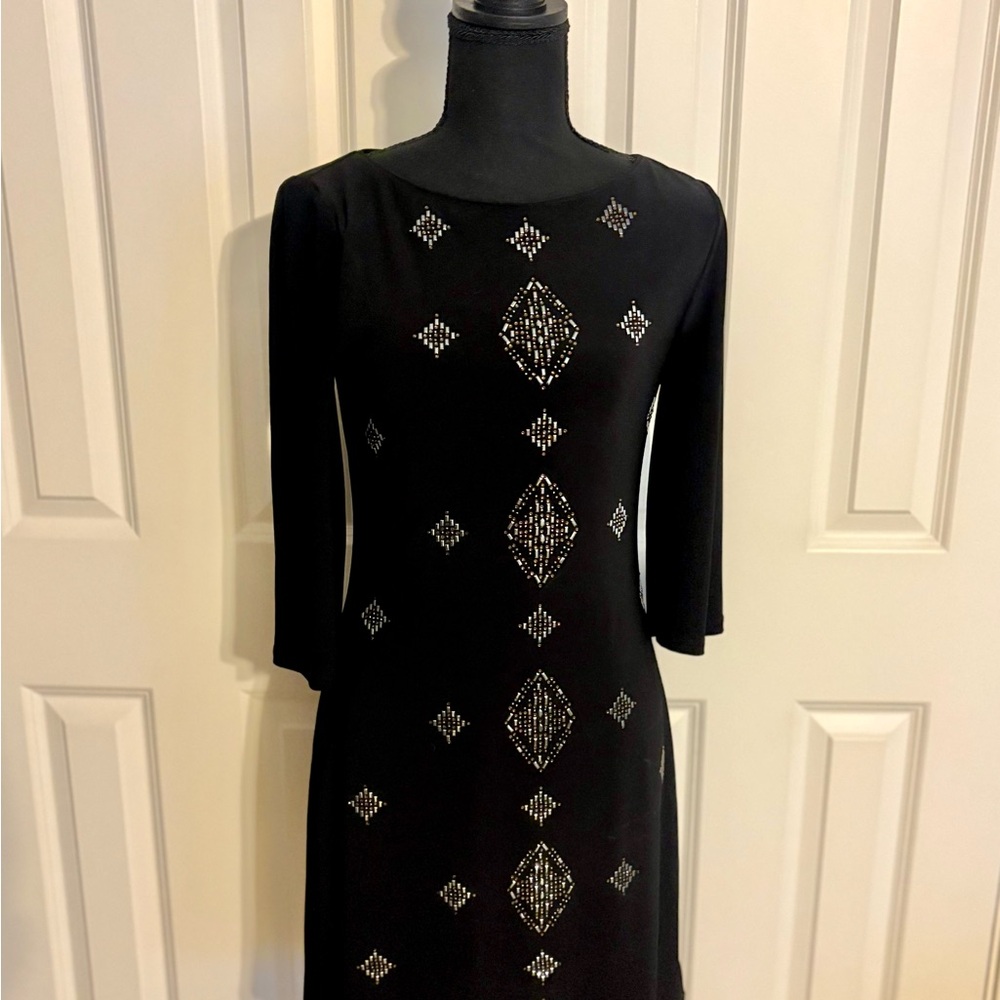 White House Black Market Black Dress with Silver Details